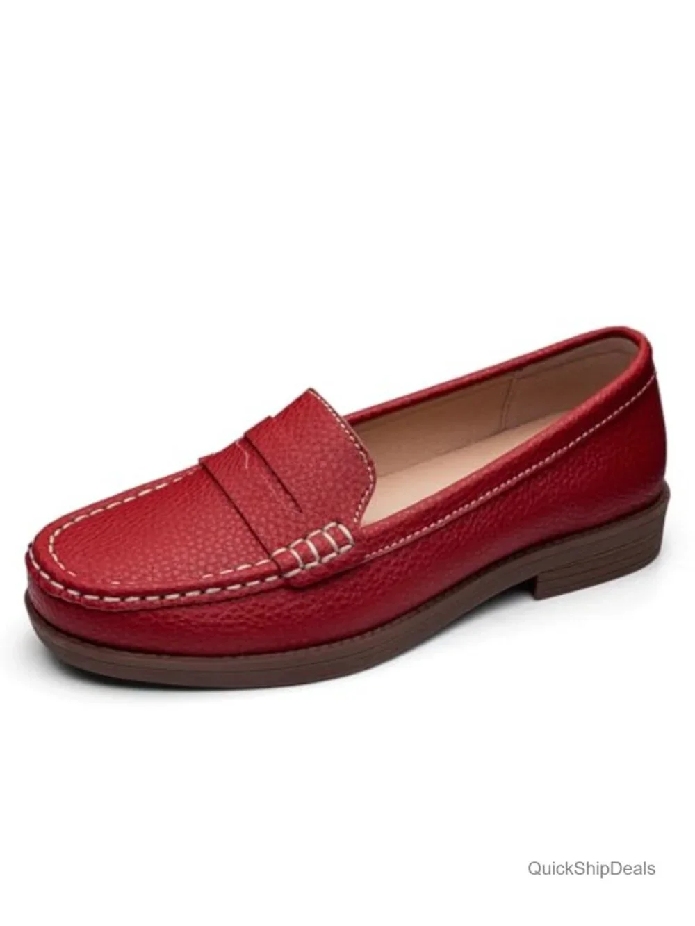 Women's Leather Penny Loafers Slip On Business Casual Comfort Walking Shoes